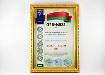 Сертификат «Лидер отрасли 2015»
